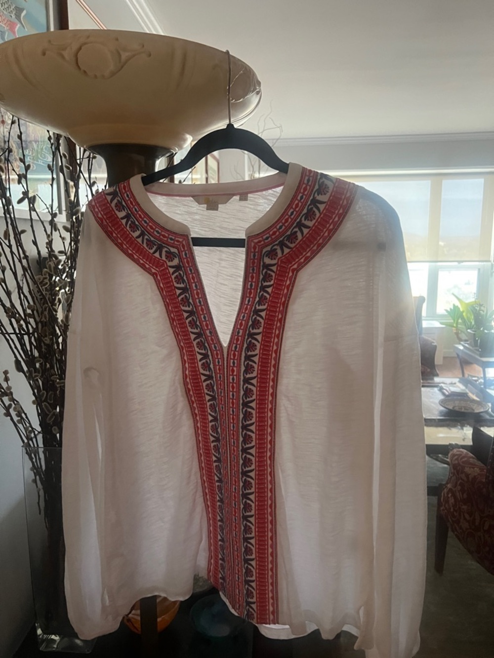 White Boden Embroidered V-Neck Tunic